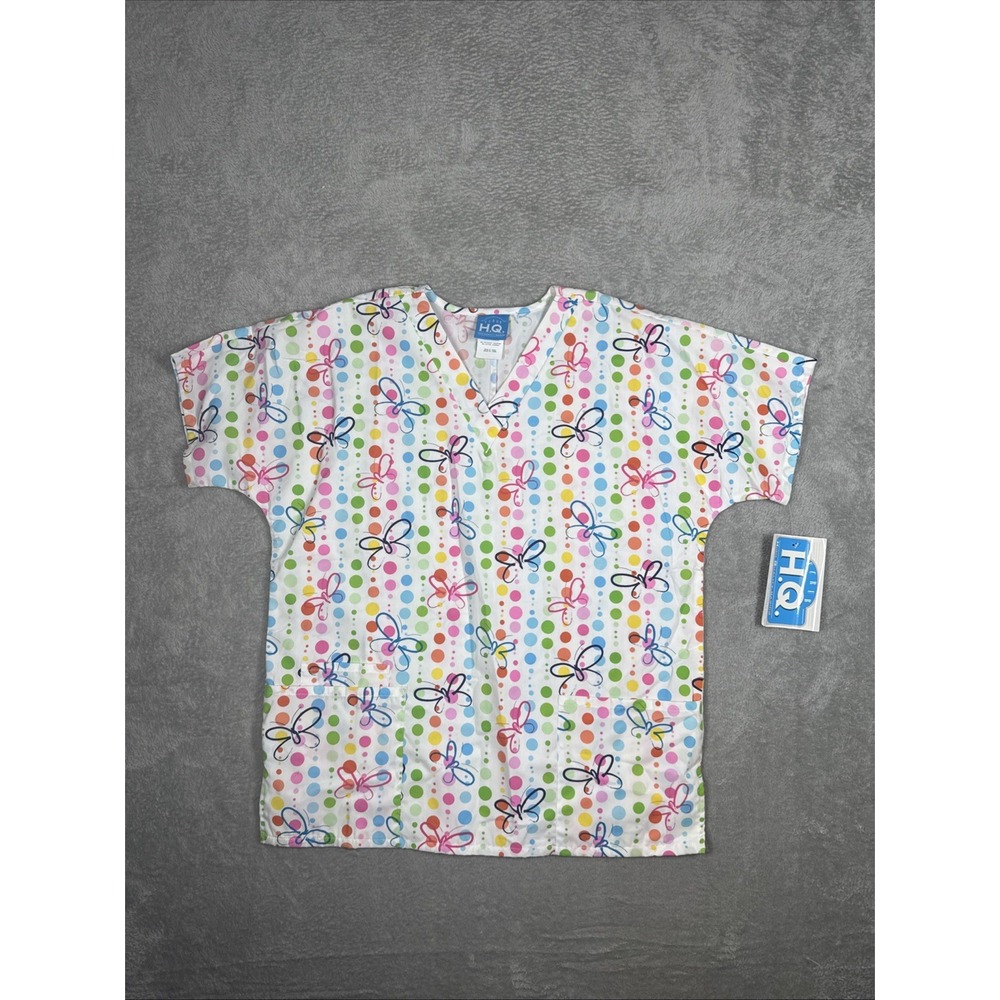 H.Q.‎ Scrubs Butterfly Design V-Neck Scrub Top Women's Size Small NWT
